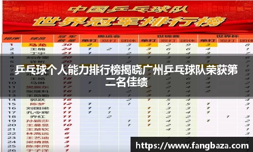 乒乓球个人能力排行榜揭晓广州乒乓球队荣获第二名佳绩