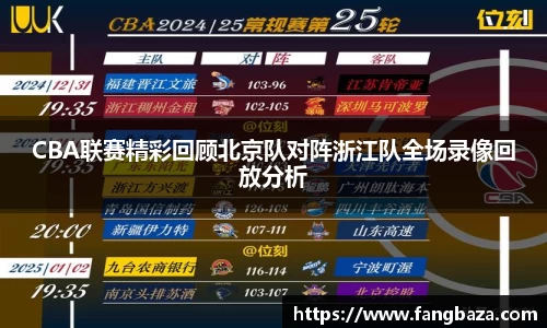 CBA联赛精彩回顾北京队对阵浙江队全场录像回放分析
